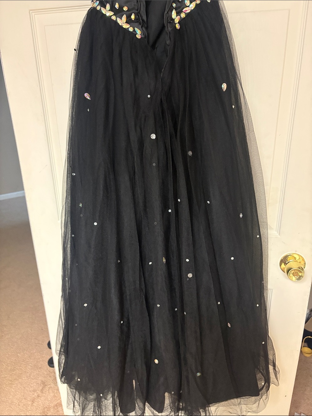 Black Strapless Ball Gown with Iridescent Rhinestones - Picture 4 of 4